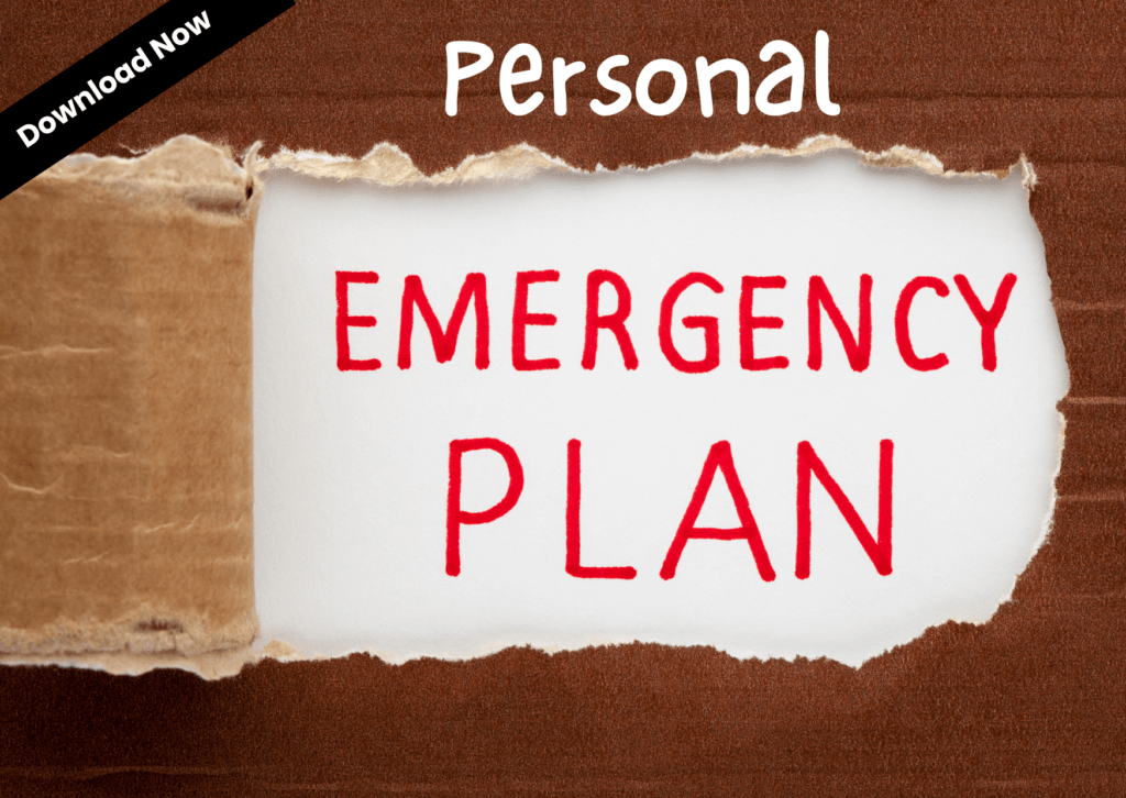 Personal Emergency Plan document for support workers on a torn paper background.